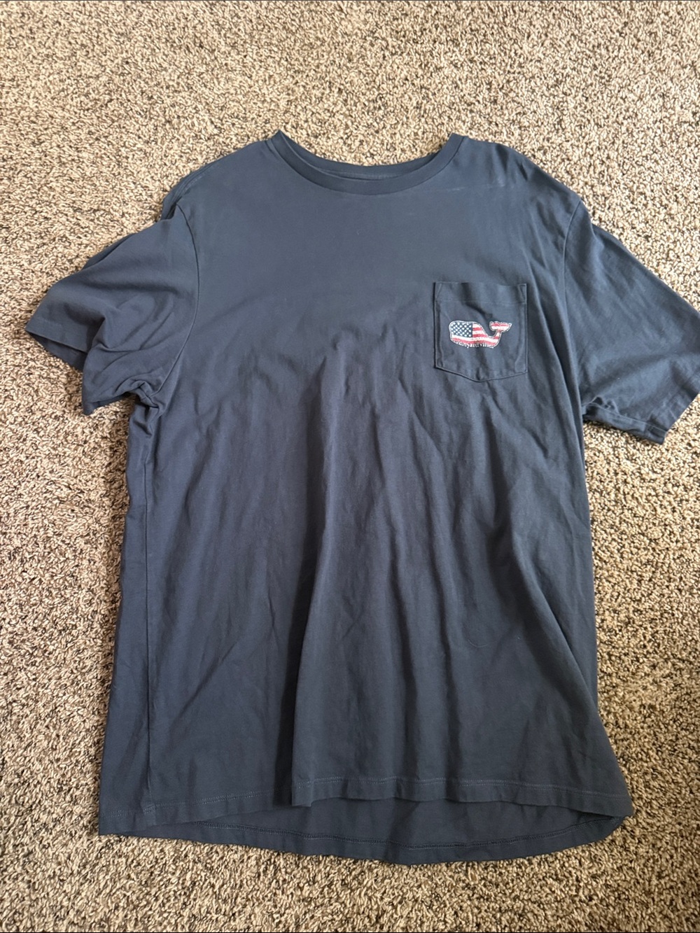 Vineyard Vines Navy Short Sleeve Pocket Tee with Flag Whale Patch